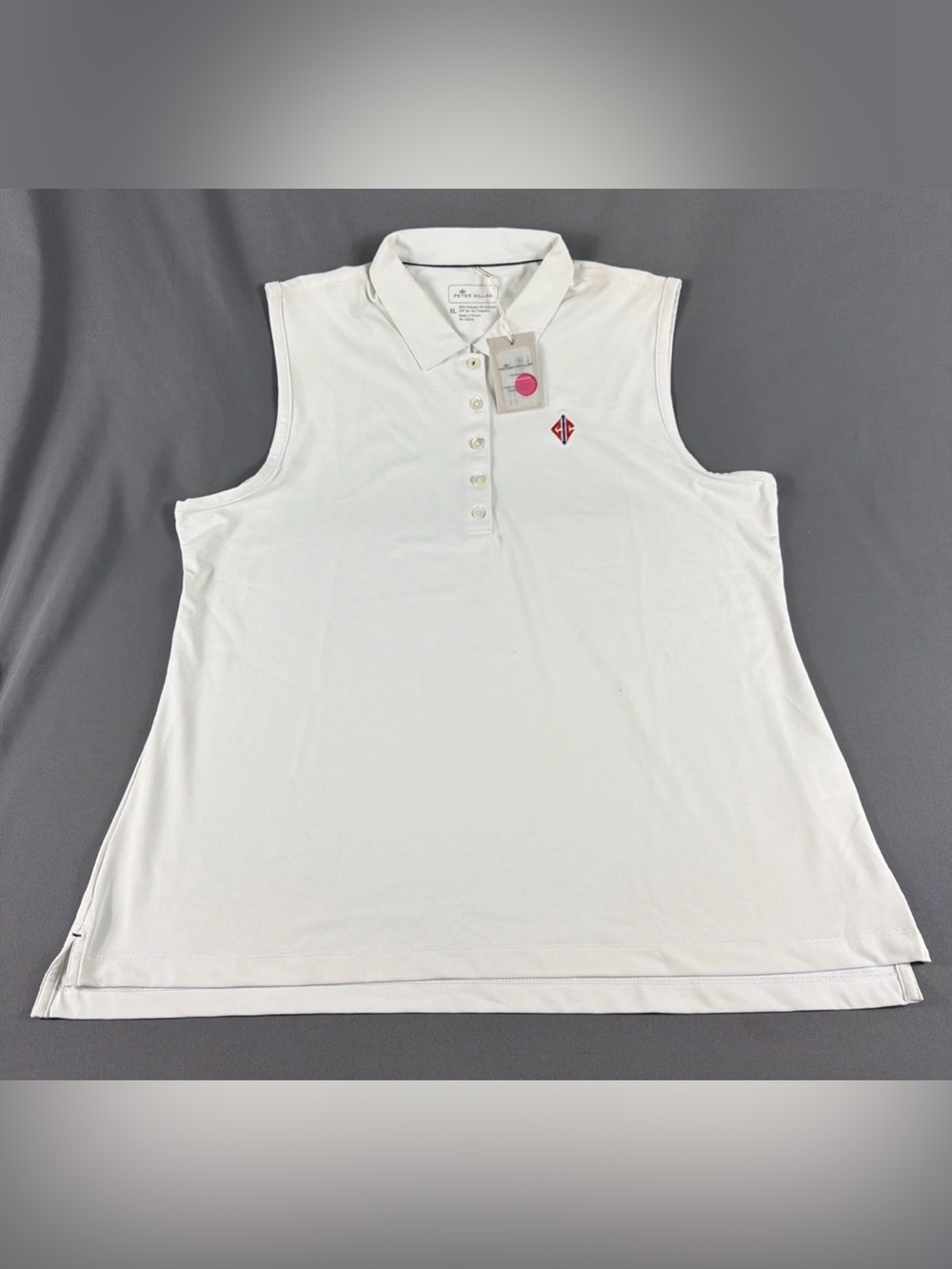 Peter Millar Womens Golf Shirt Polo Chest Logo SLVLS XL White MSRP $84 Blemish